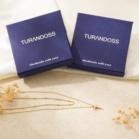 Hypoallergenic Layered Beaded Cross Necklace - Gold Plated with CZ Accents - Picture 7 of 7